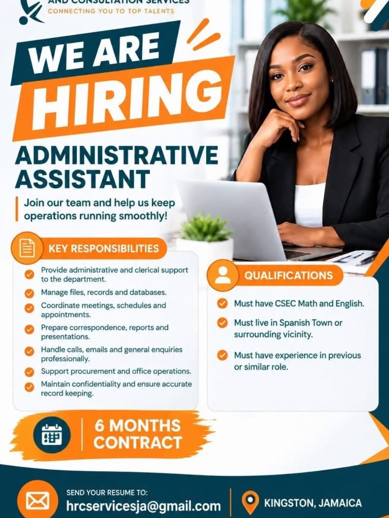 Job advertisement: Administrative Assistant Vacancy – Kingston, Jamaica