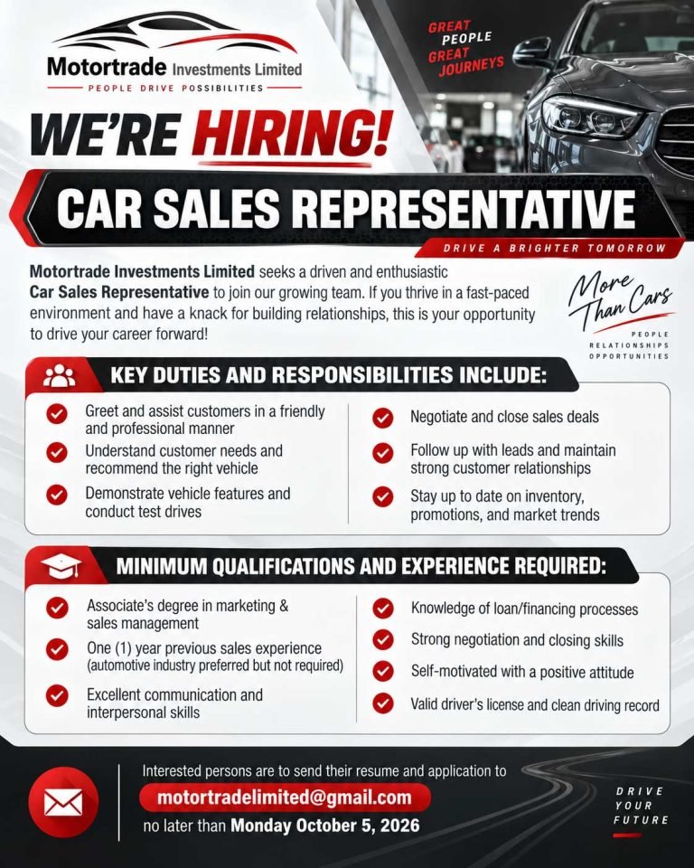 Car Sales Representative Job at Motortrade Investments Limited