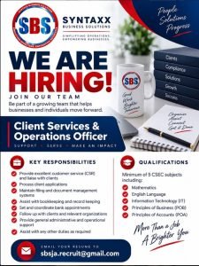 Job advertisement: Client Services & Operations Officer Job in Jamaica