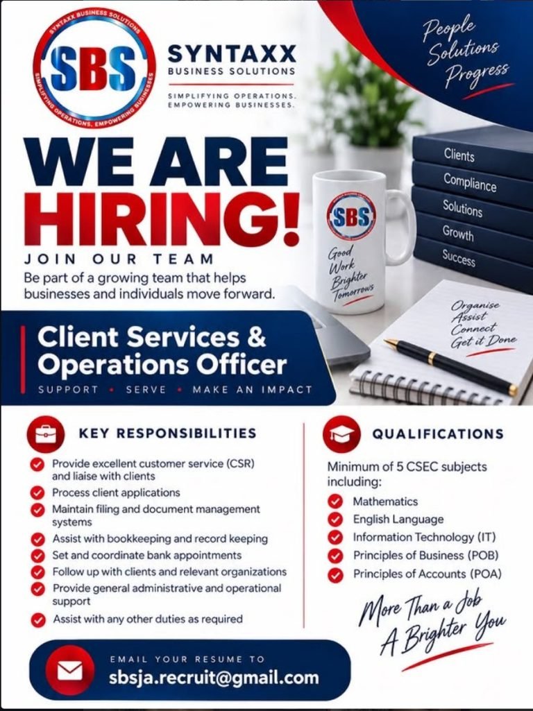 Client Services & Operations Officer Job in Jamaica