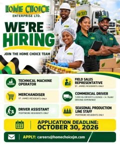 Job advertisement: Home Choice Enterprise Ltd Hiring Technical, Sales, Driver & Production Staff