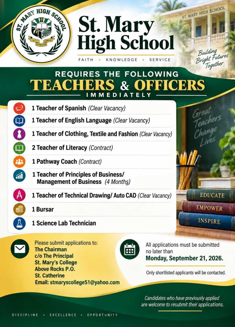 St. Mary High School Hiring Teachers, Bursar & Lab Technician