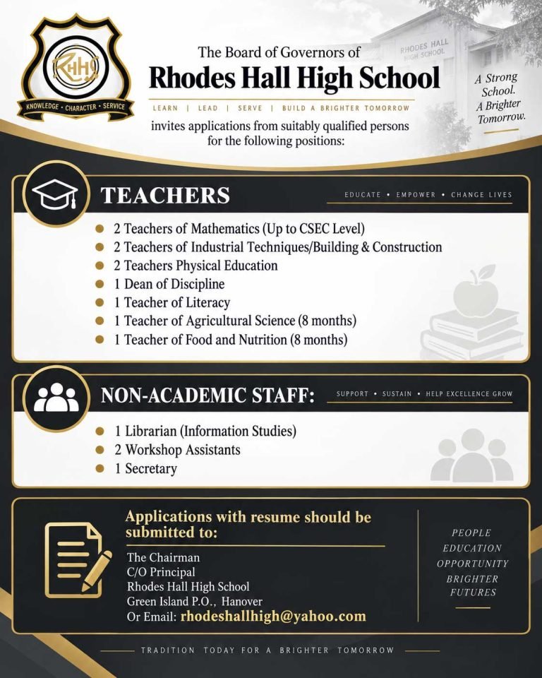 Teaching Jobs in Hanover, Jamaica – Rhodes Hall High School