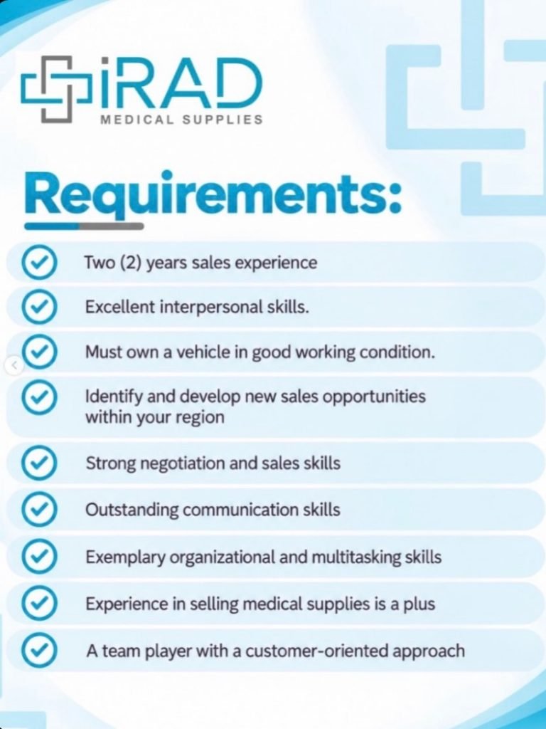 Additional job image 1: Medical Sales Representative Job Vacancies – iRAD Medical Supplies, Kingston & Montego Bay, Jamaica