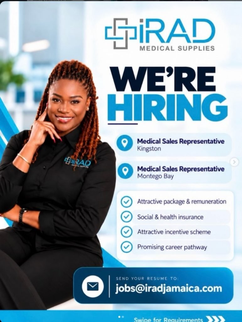 Job advertisement: Medical Sales Representative Job Vacancies – iRAD Medical Supplies, Kingston & Montego Bay, Jamaica