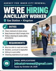 Job advertisement: Ancillary Worker Job Vacancy – Gas Station, Kingston, Jamaica