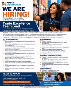 Job advertisement: Massy Distribution Hiring Trade Excellence Team Lead