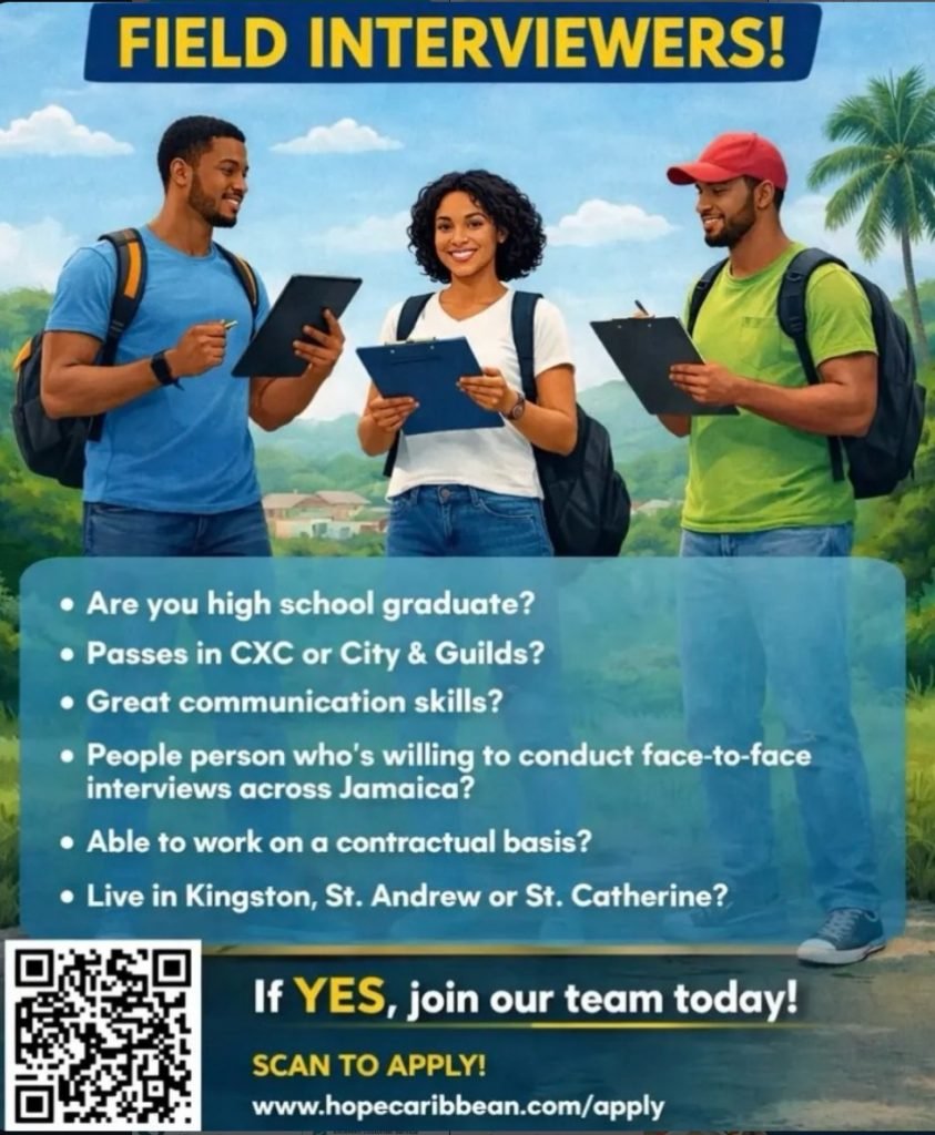 Job advertisement: Field Interviewer Job Vacancies in Jamaica – HOPE Caribbean