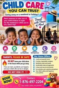 Job advertisement: Child Care Services in Jamaica – Night, Weekend & Holiday Care