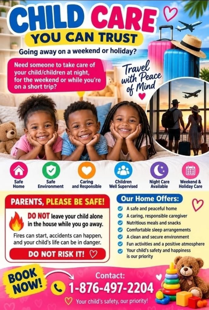 Job advertisement: Child Care Services in Jamaica – Night, Weekend & Holiday Care