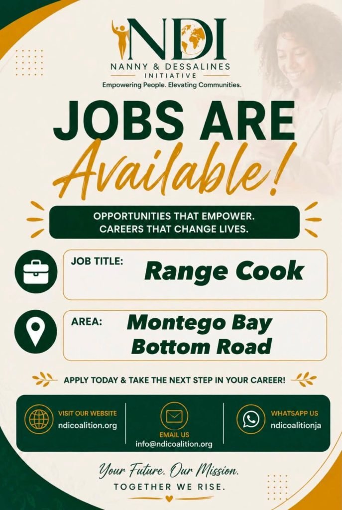 Job advertisement: Range Cook Job in Montego Bay, St. James – NDI