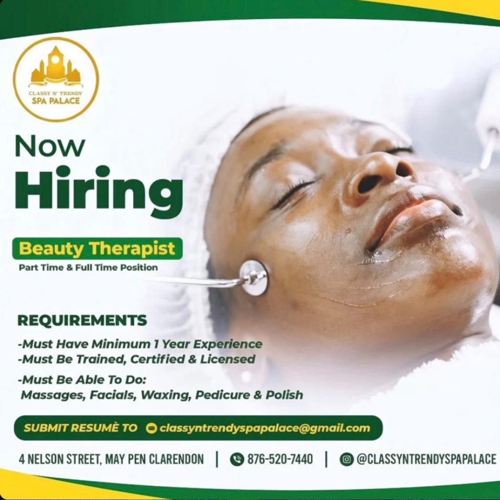 Job advertisement: Beauty Therapist Jobs in May Pen, Clarendon – Part-Time & Full-Time