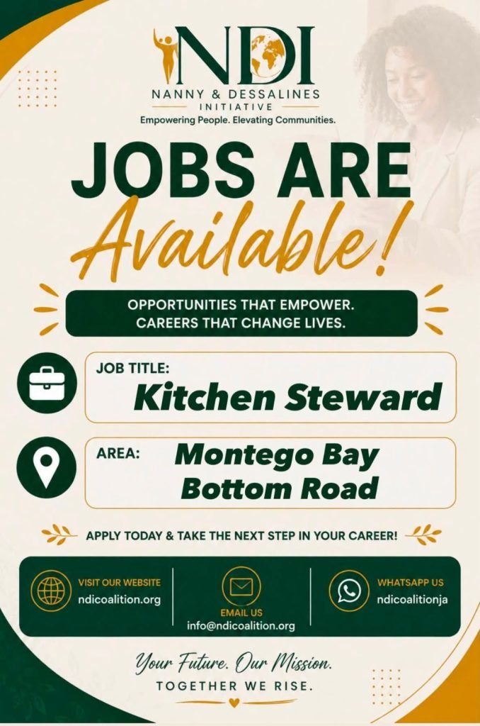 Job advertisement: Kitchen Steward Job in Montego Bay, St. James – NDI