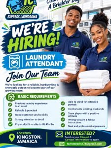 Job advertisement: Laundry Attendant Job Vacancy – TC Express Laundroma, Kingston