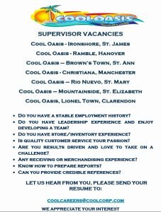 Job advertisement: Supervisor Vacancies at Cool Oasis Jamaica
