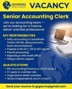 Job advertisement: Senior Accounting Clerk – Gourzong Realty Group