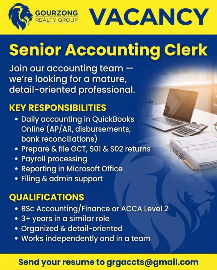 Job advertisement: Senior Accounting Clerk – Gourzong Realty Group
