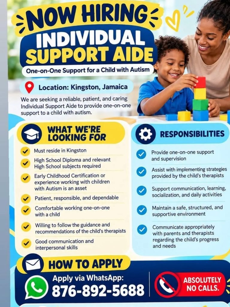 Job advertisement: Individual Support Aide – One-on-One Support for a Child with Autism, Kingston