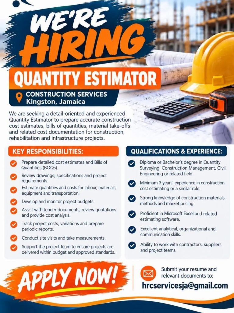 Job advertisement: Quantity Estimator – Construction Services, Kingston