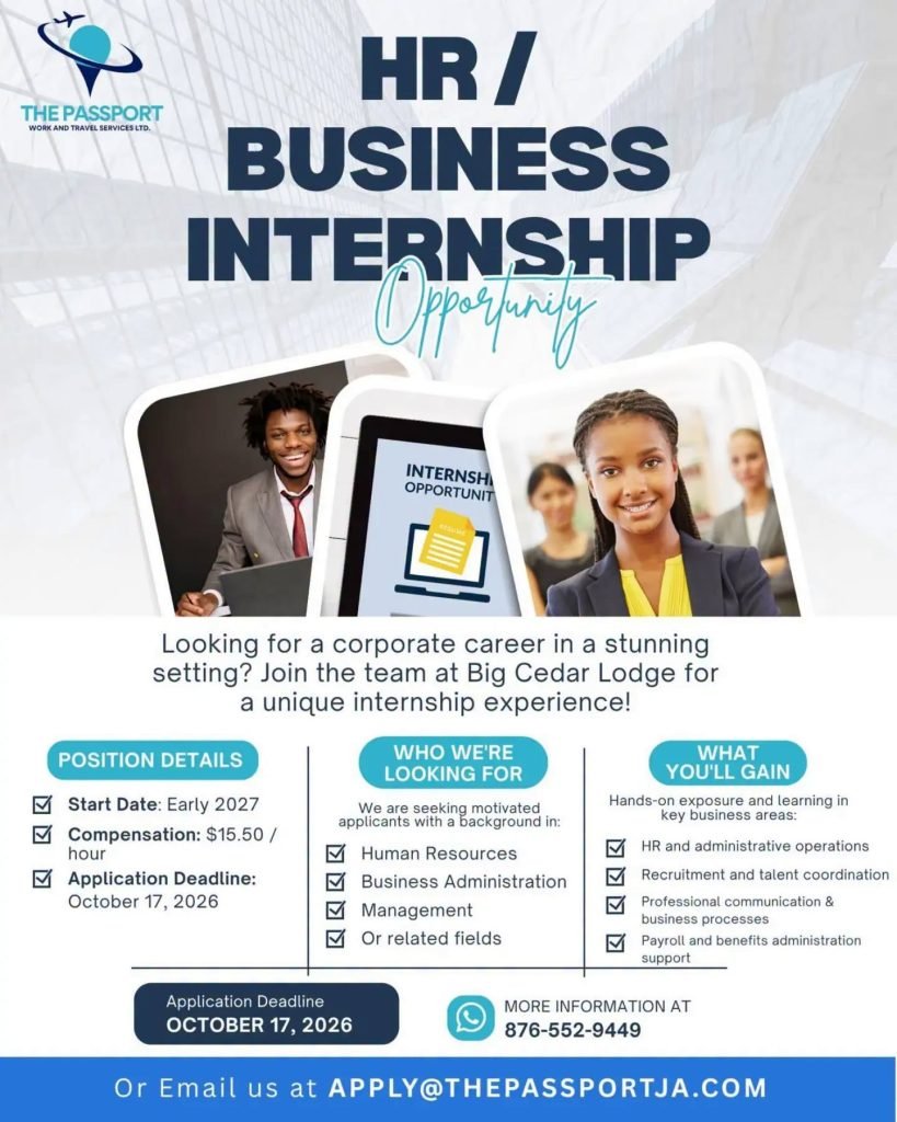 Job advertisement: HR / Business Internship Opportunity – The Passport Work and Travel Services Ltd.