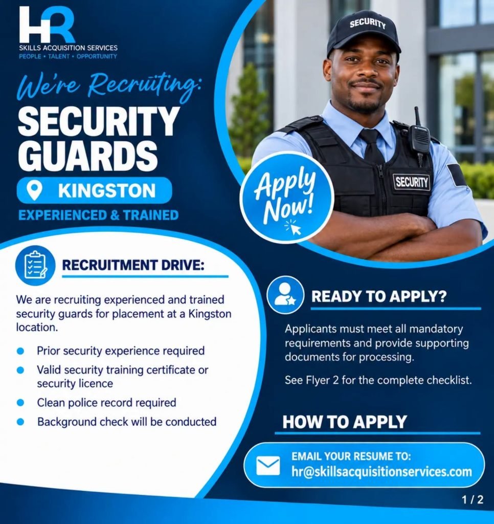 Job advertisement: Security Guards Recruitment Drive – Kingston