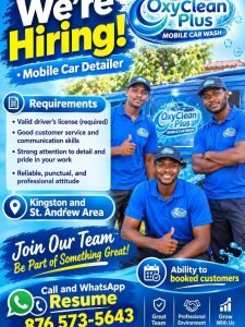 Job advertisement: Mobile Car Detailer – OxyClean Plus, Kingston & St. Andrew
