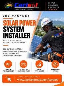 Job advertisement: Solar Power System Installer Job Vacancy – Carisol Group Jamaica