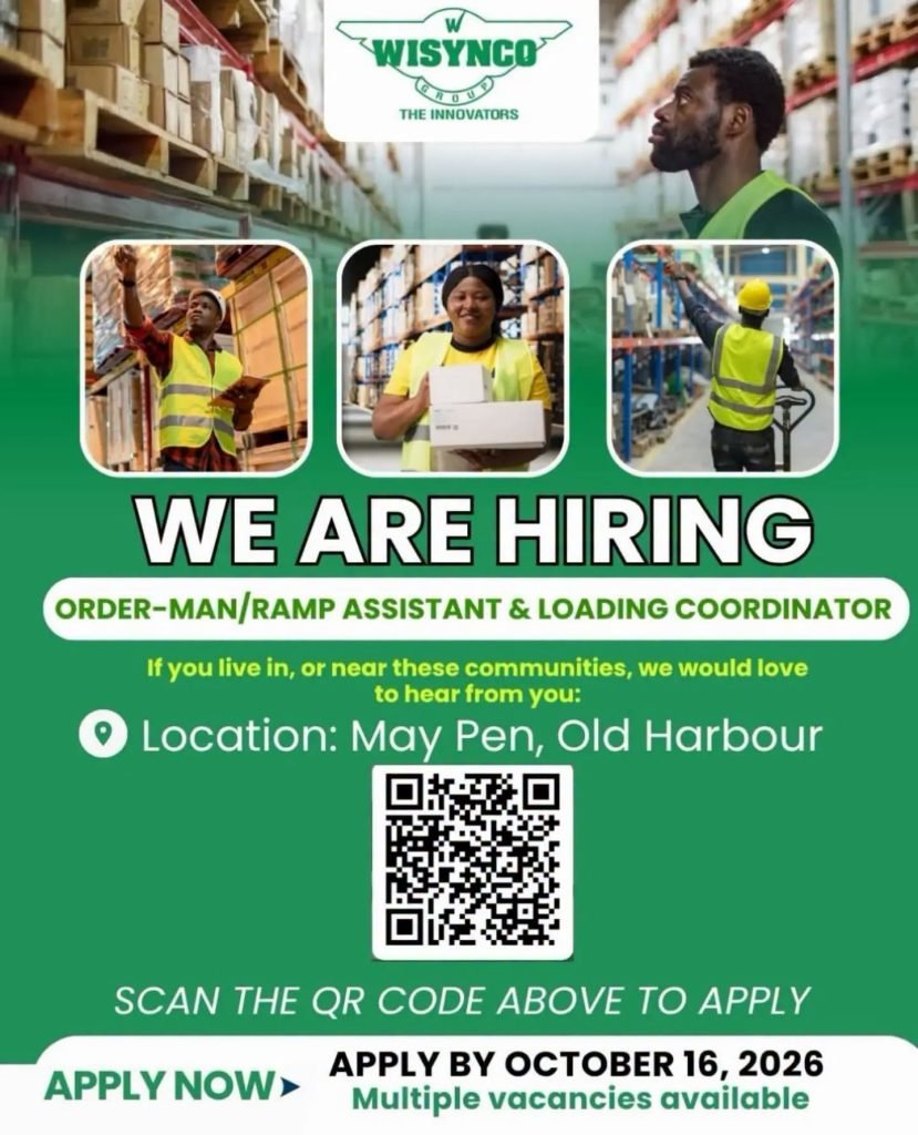 Job advertisement: Wisynco Group Hiring Order-Man/Ramp Assistant & Loading Coordinator – May Pen, Old Harbour, Jamaica