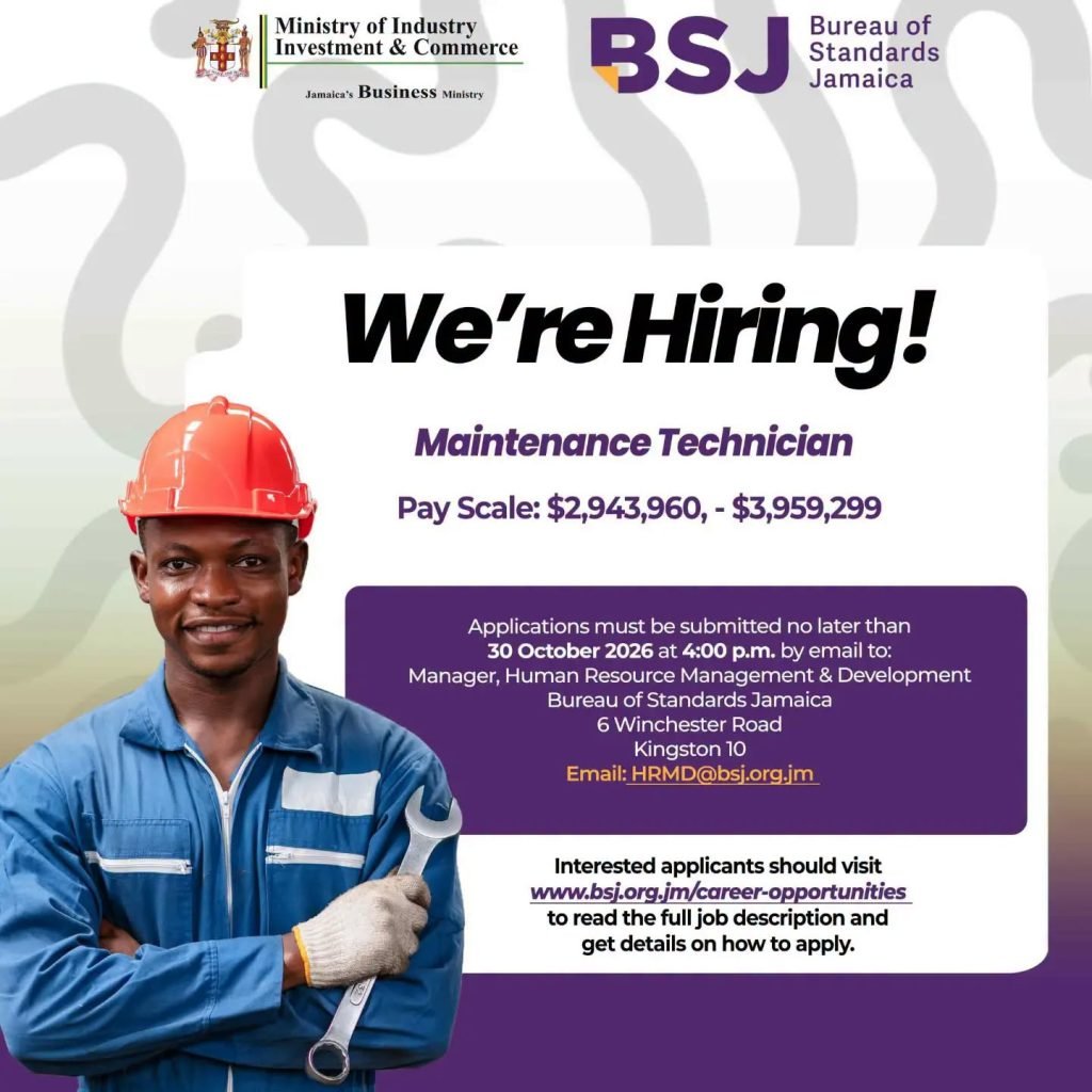 Job advertisement: Bureau of Standards Jamaica Hiring Maintenance Technician