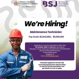 Job advertisement: Bureau of Standards Jamaica Hiring Maintenance Technician