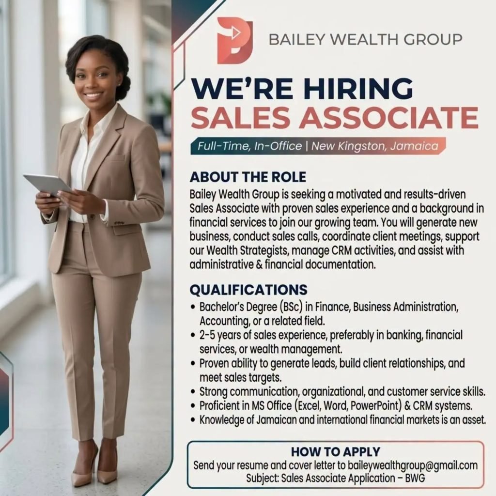Job advertisement: Bailey Wealth Group Hiring Sales Associate in Kingston