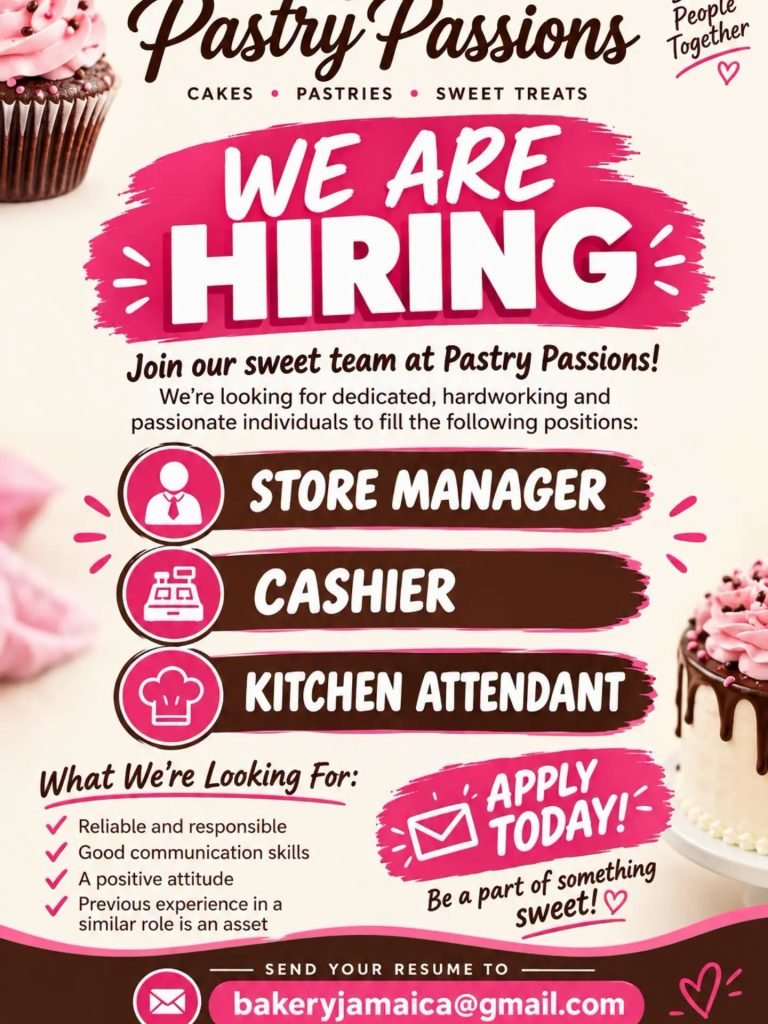 Job advertisement: Store Manager, Cashier & Kitchen Jobs – Pastry Passions