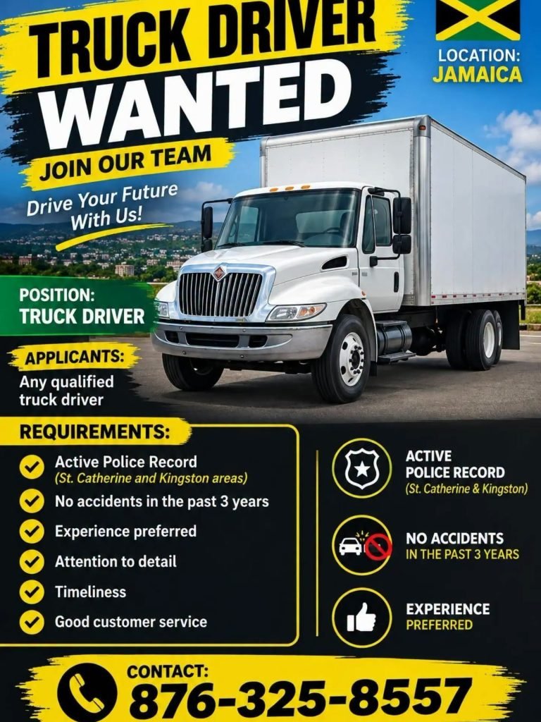 Job advertisement: Truck Driver Job Vacancy in Jamaica – Apply Now