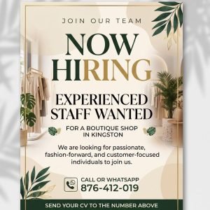 Job advertisement: Boutique Shop Staff Job Vacancy in Kingston, Jamaica