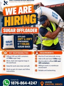 Job advertisement: Sugar Offloader Job Vacancy in Kingston, Jamaica