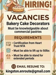 Job advertisement: Bakery Cake Decorator Jobs in Jamaica – Apply Now