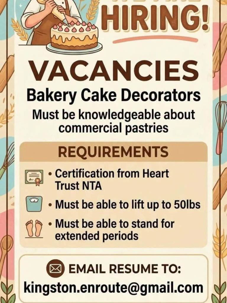 Job advertisement: Bakery Cake Decorator Jobs in Jamaica – Apply Now