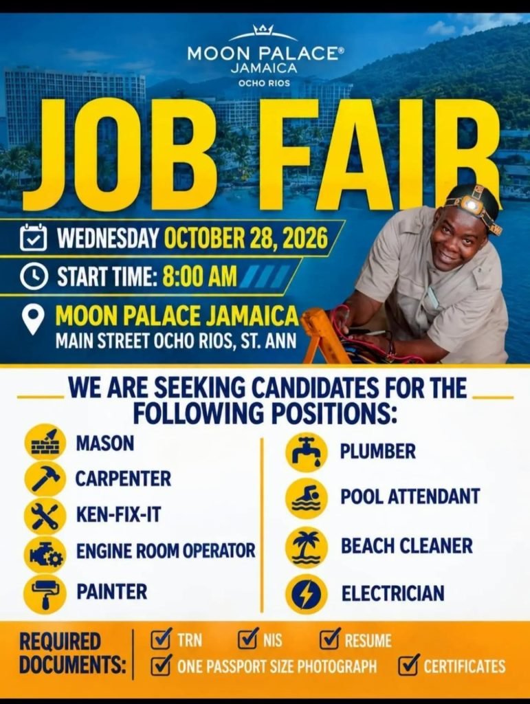 Job advertisement: Moon Palace Jamaica Job Fair – 9 Vacancies in Ocho Rios