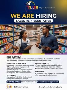 Job advertisement: Sales Representative Job Vacancy – T.S.E.D.D Jamaica