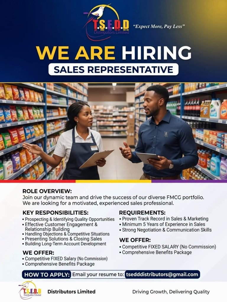 Job advertisement: Sales Representative Job Vacancy – T.S.E.D.D Jamaica