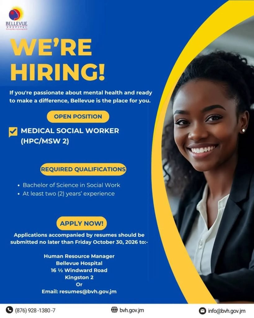 Job advertisement: Medical Social Worker (HPC/MSW 2) – Bellevue Hospital | Kingston, Jamaica