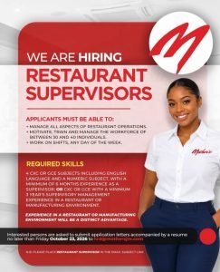 Job advertisement: Restaurant Supervisor – Mother’s Jamaica | Apply by October 23, 2026