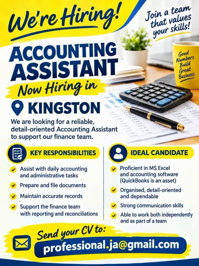 Job advertisement: Accounting Assistant Job Vacancy in Kingston, Jamaica