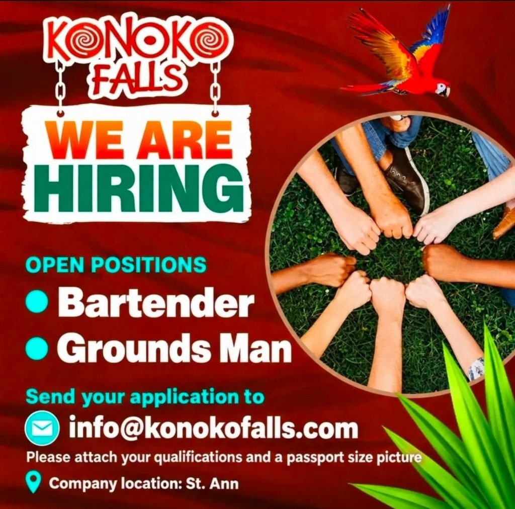 Job advertisement: Konoko Falls Jobs – Bartender & Groundsman, St. Ann 2026