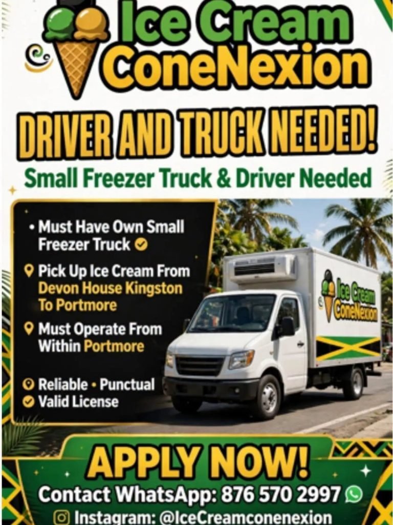 Job advertisement: Freezer Truck Driver Needed – Ice Cream ConeNexion | Portmore, Jamaica