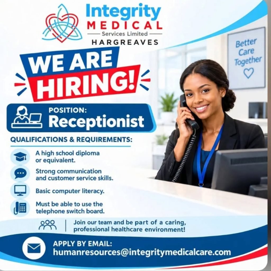 Job advertisement: Medical Receptionist Job – Integrity Medical Jamaica 2026