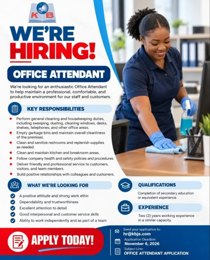 Office Attendant Job in Jamaica 2026 – KB Hiring