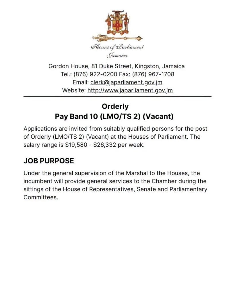 Additional job image 8: Houses of Parliament Jamaica – 3 Job Vacancies