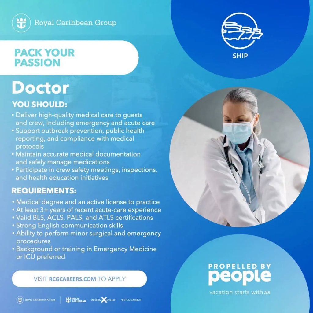 Job advertisement: Cruise Ship Doctor Job – Royal Caribbean Group 2026