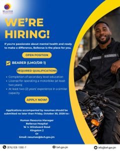 Job advertisement: Bearer Job Vacancy at Bellevue Hospital Jamaica